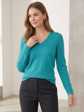 Evelyn Grace 100% Cashmere Sweater Womens Medium Teal Turquoise Soft Knit Top
